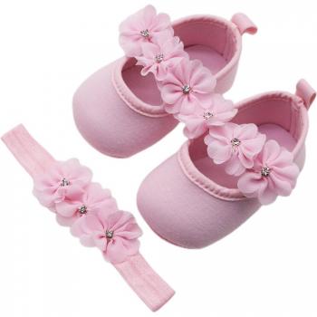 Bébé chic baptême – bandeau et chaussons Mary Jane floraux – 2 pièces