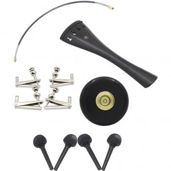 Set de accesorios de chelo en ébano: clavijas, afinadores, almohadillas y cordal