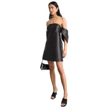 Bardot Mini Dress (Puff Sleeves) – Black, Size 10