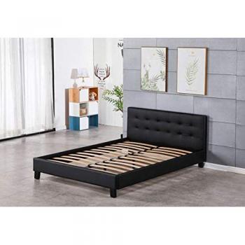 Système de lit FREDERIC Noir 180x200 – MDF massif + sommier lattes + tête capitonnée