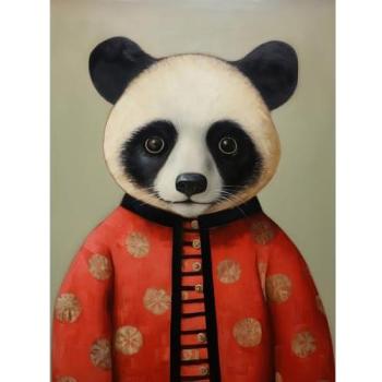 Mini Panda in Chinese School Outfit – Kid-Friendly Home Decor Print
