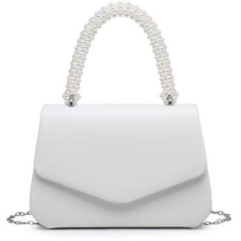 JFY Pearl Top PU Handbag – White, Flap Design