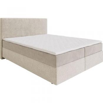 Lit-à-sommier-tapissier Dream-Well 160x200 cm Bouclé Crème-Blanc avec matelas à ressorts ensachés et surmatelas Visco