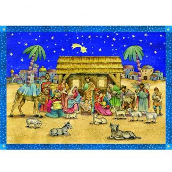 ADV70106 Large Blue Nativity – 14.5‑inch Tall, 11‑inch Wide – Importer Alexander Taron