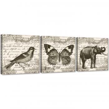 Poster Triplice Animale Vintage 90x30 in Grigio