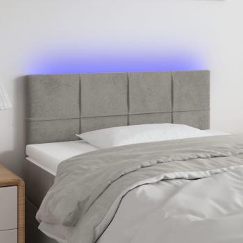 Cabecero con luces LED de terciopelo clarito gris (tamaño: 100x5x78/88 cm)