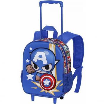 Mochila 3D Capitán América con Ruedas Pequeña, Azul