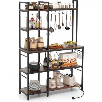Scaffale Multifunzionale per Microonde: 5 Ripiani, 10 Ganci, 107 x 37 x 160 cm – Design Vintage