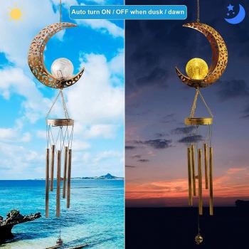 Outdoor Solar Moon Wind Chime with Wrought Iron Design