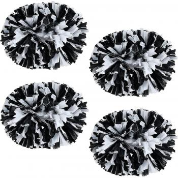 Pompons festifs pour costumes de cheerleader – Noir & Blanc, 4 unités