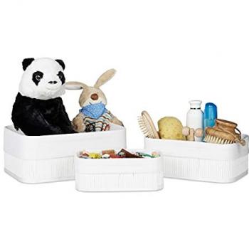 Relaxdays Rectangular Bamboo Storage Basket Set of 4 with Fabric Lining, White