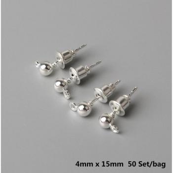 50 Sets Gold Silver Rhodium Plated Metal Stud Earrings with Plastic Back Stoppers