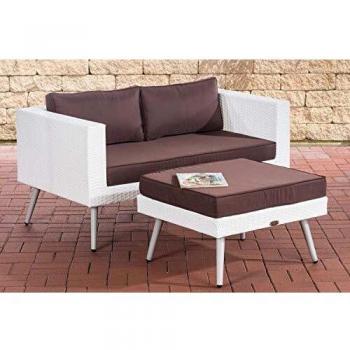 CLP Polyrattan Loungeset MOLDE 2er Sofa mit Fußhocker I Gartensofa I Hellgrau