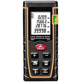 Handheld Laser Distance Measurer T80 from Shinydeal featuring Bubble Level and Large Backlit Display (80M/262ft) with a measuring range of 0.05 to 80m