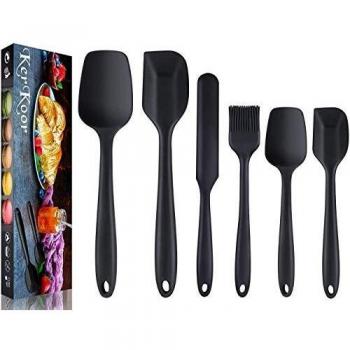 KerKoor Ensemble d'Ustensiles de Cuisine en Silicone, 6 Spatules avec Cuillère à Soupe, Brosse à Pâtisserie, Spatule, Noyau en Acier Inoxydable