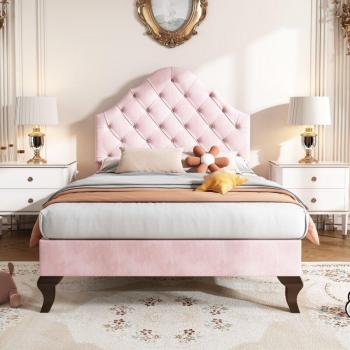 Rose Velours Capitonné 90×200 cm – Sommier à Lattes