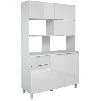 Buffet de cuisine LOVA 120 cm haute brillance blanc avec 6 portes et 1 tiroir
