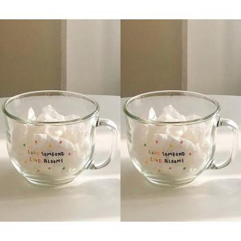 Set of 2 Love Printed Glass Breakfast Mugs