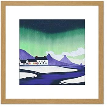 Artery8 Arctic Glow: Snowed‑in Houses & Sky – Light Oak Framed Picture