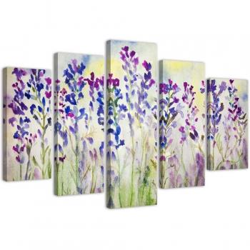 Multi-Panel Canvas Print: Purple Field Flowers 100x70 Violet