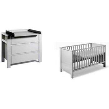 Kit meubles enfant : lit évolutif & commode à langer Milano en blanc, 2 éléments