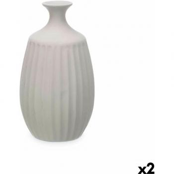 Vase rayé en grès gris, dimensions 21×39×21 cm – pack 2