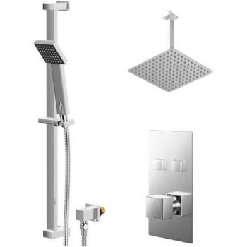 Chrome Twin Shower Valve with 300mm Ceiling Arm and Fixed Head
