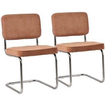 Lot De 2 Chaises Cantilever En Velours Côtelé Terracotta Maria