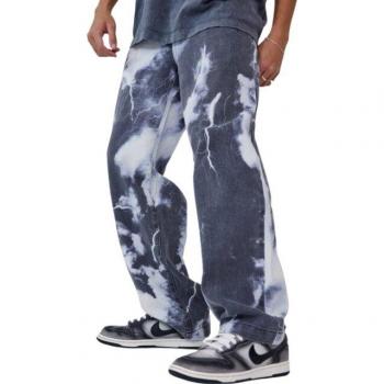 Mannen Casual Denim Broek met Bliksemprint