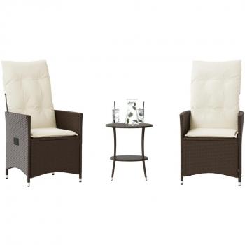 Set Bistrò 3 pz Polyrattan con Cuscini Marrone