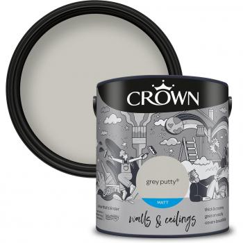 5L Crown Grey Putty Matt Emulsion Wall and Ceiling Paint