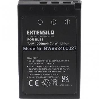 EXTENSILO Batterie 1x – Olympus E‑PL9/E‑PL7 (Li‑Ion 1000 mAh, 7,4 V)