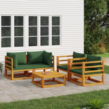 Ensemble patio rustique, 5 canapés bois vert avec table basse