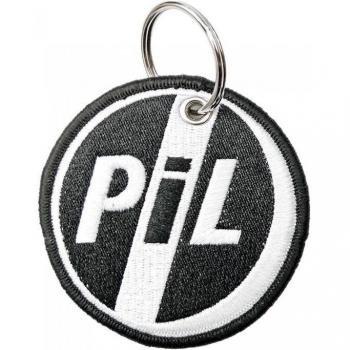 Weiß-schwarzer Schlüsselanhänger mit Public Image Ltd Design