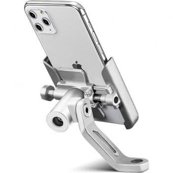 Montura de móvil de aluminio con cargador USB y espejo retrovisor para moto