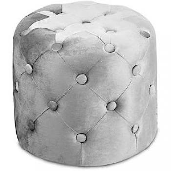 Pouf Salotto/Camera Grigio con Bottoni Imbottito Velvet