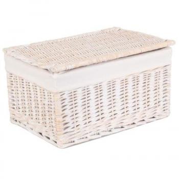 Large White Wash Wicker Storage Basket with Cotton Lining