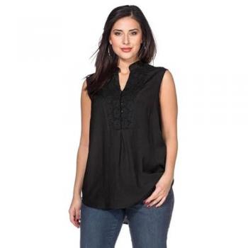 SHEEGO Blusentop in Schwarz – Dekoratives Spitzenmuster, Gr. XL