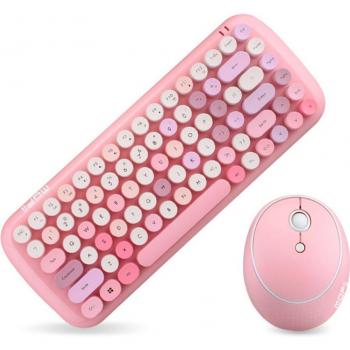 Wireless Mini Gaming Keyboard and Mouse Combo 2.4G Ergonomic 87 Keys Mixed Color