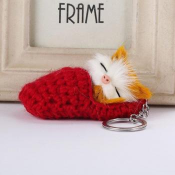 Woven Slipper Cat Keychain