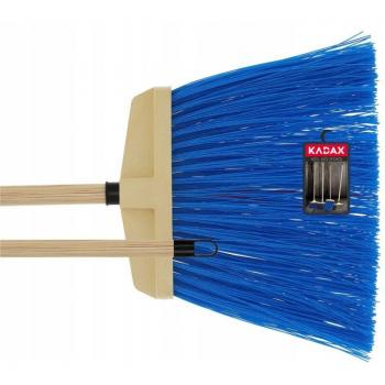 Balai KADAX multi‑usage : rue, trottoir, jardin (manche en bois, nylon bleu)