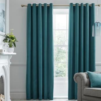 Teal Velvet Blackout Eyelet Curtains