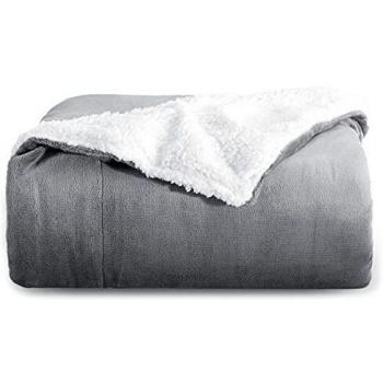 Microfiber Sherpa Blanket – 50”x60”, Silver Grey, Bed & Couch