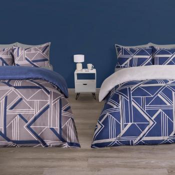 Piece Set of Navy and Grey Abstract Print Super King Sized Duvet Cover Sets