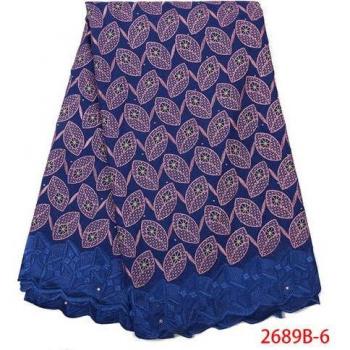 Encaje azul con bordado y piedras de algodón KS2689B-6