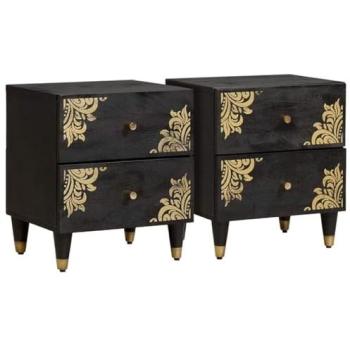 Twin Mango Wood Side Table Set – 2 × Black, 40×33×46 cm (VidaXL)