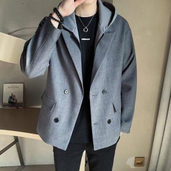 Männlicher Kapuzenblazer im koreanischen Stil, doppelreihig, Freizeitmode, Größen S-3XL