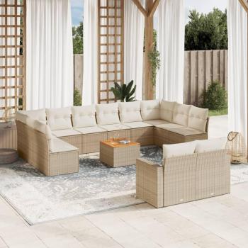 Ensemble de salon de jardin 13 pcs beige avec coussins en résine tressée