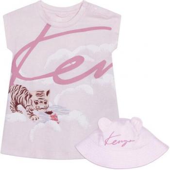 Kit robe & bonnet Kenzo Kids en coton doux, motif printemps, rose baby, 9 mois