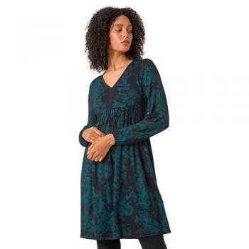 Roman Dark Green Floral Trim Stretch Gown